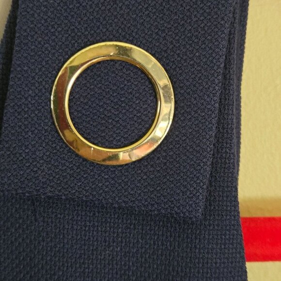 Hugo Boss Navy Virgin Wool Blend Gold Ring Detail Designer Sheath Dress Size 6 - Picture 2 of 7